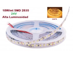 Tira LED 5 mts Flexible 24V 90W 600 Led SMD 2835 IP20 2400K, Alta Luminosidad